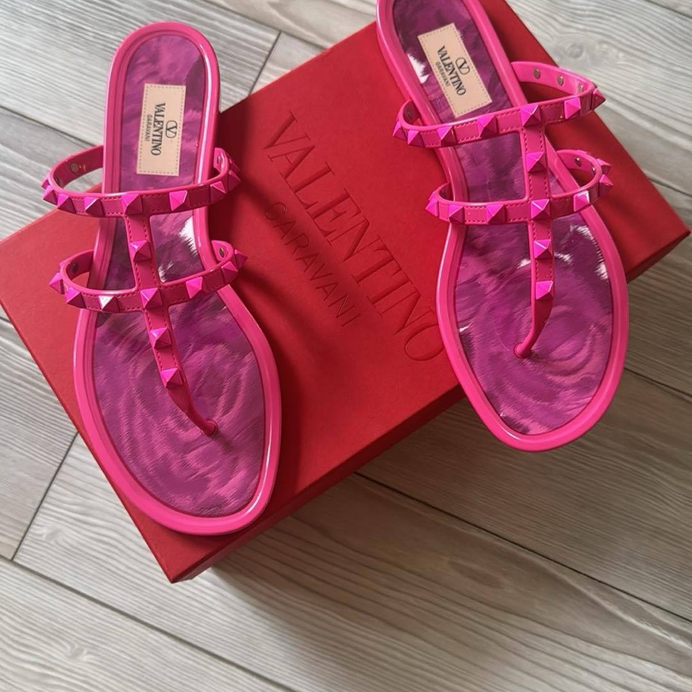Valentino Vibrant Pink Studded Sandals worn once